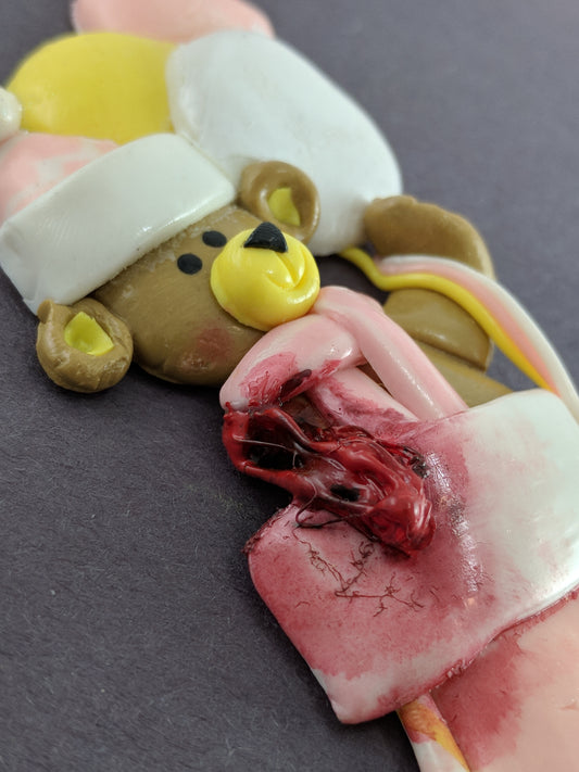 Teddy Bear In Pink Stocking With Missing Arm Christmas Ornament