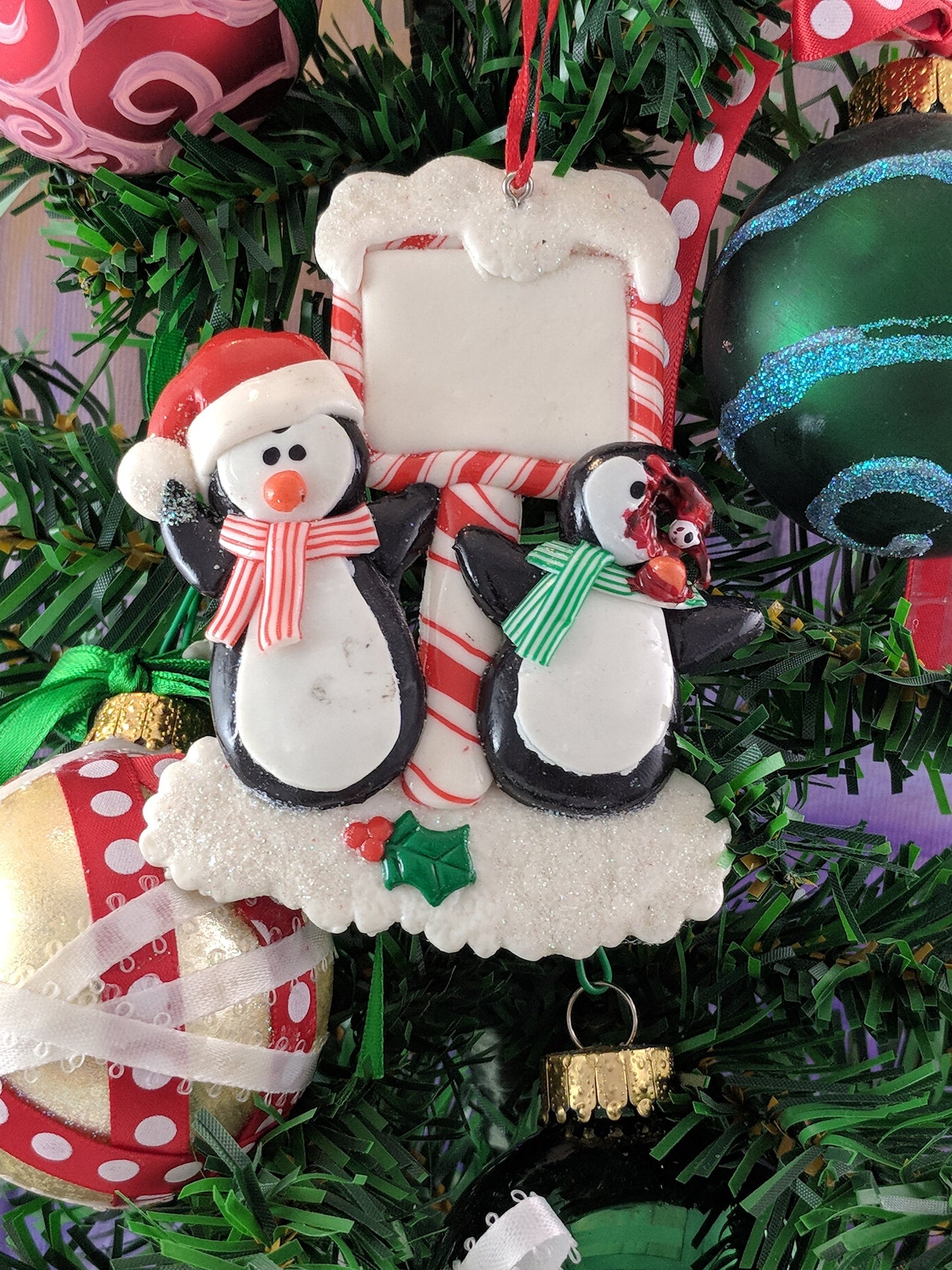 "It's a Sign" Penguin Couple Christmas Ornament