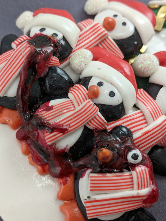 Penguin Family With Zombie Child Christmas Ornament