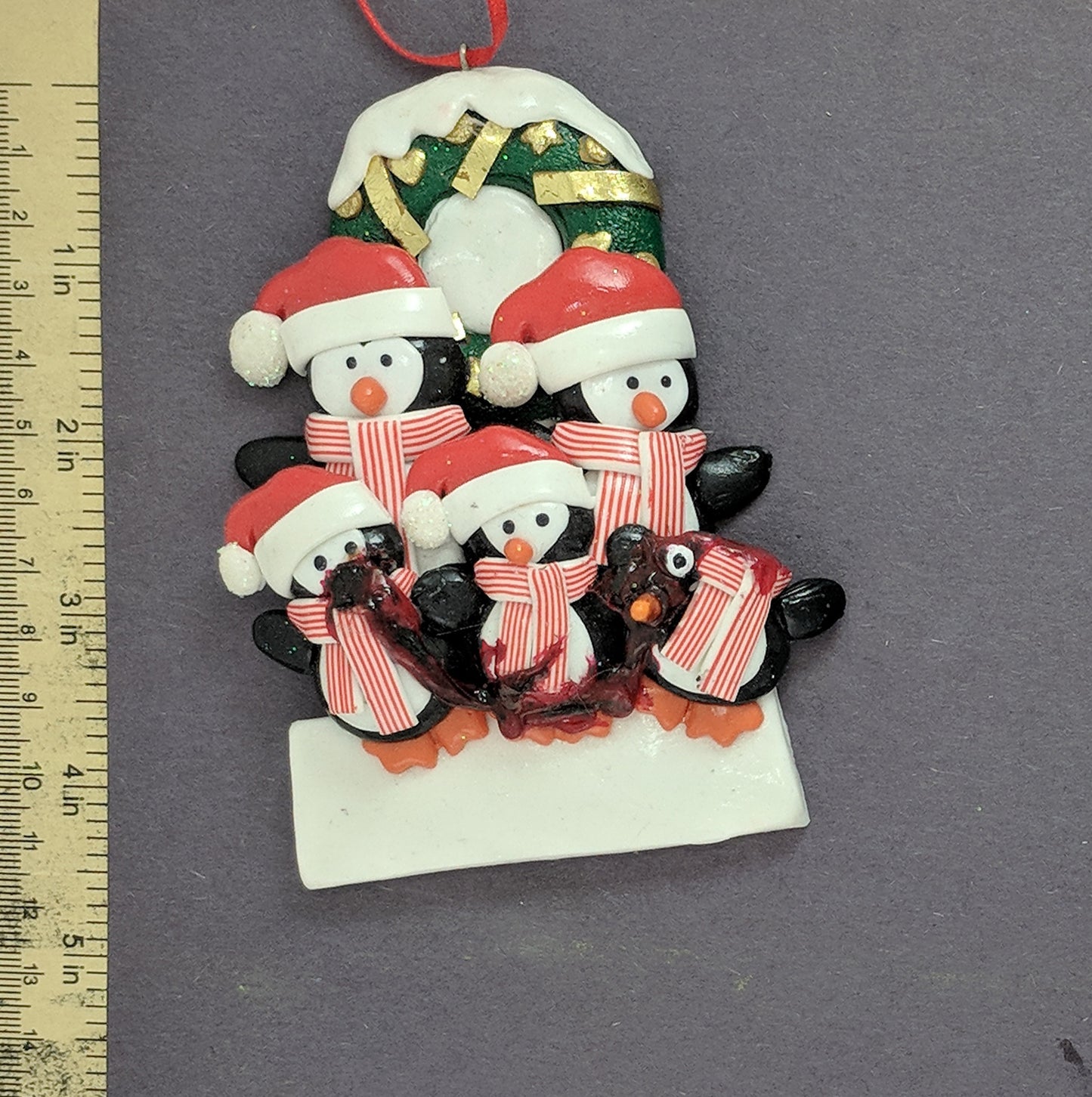 Penguin Family With Zombie Child Christmas Ornament