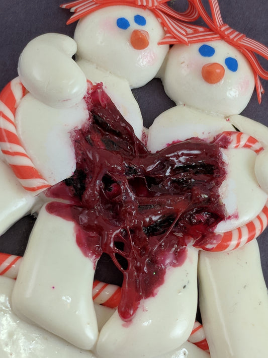 Snowman Couple With Broken Bleeding Heart Christmas Ornament