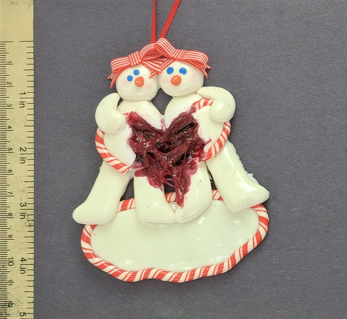 Snowman Couple With Broken Bleeding Heart Christmas Ornament