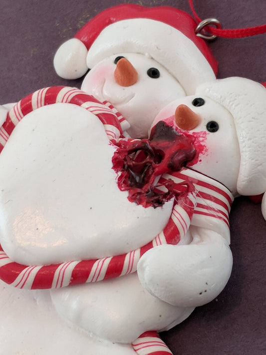 Snowman Couple Eating Heart Christmas Ornament
