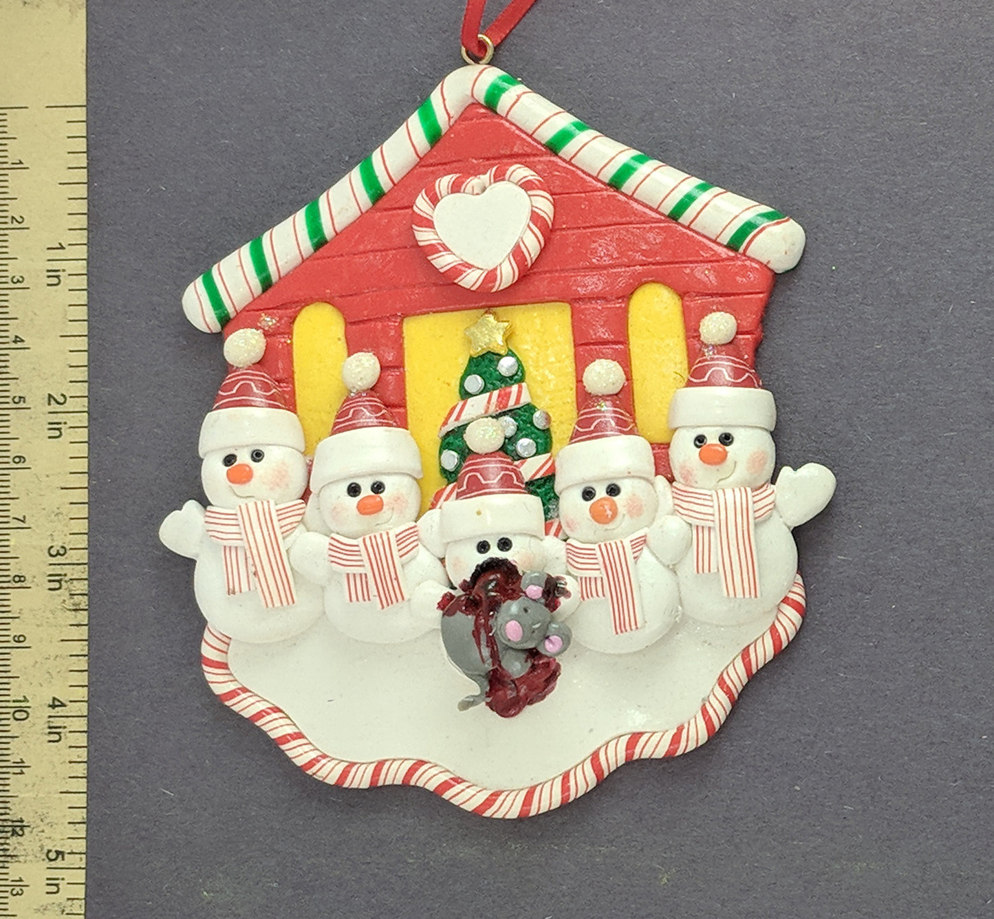 Snowman Family With Child Eating Mouse Christmas Ornament