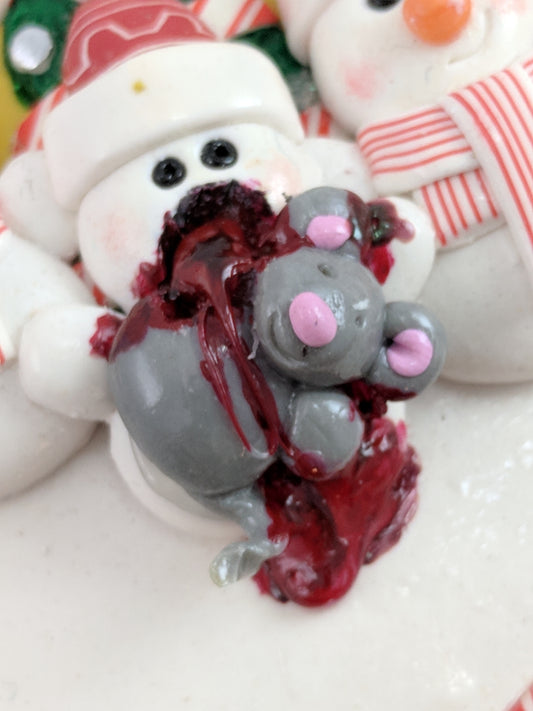 Snowman Family With Child Eating Mouse Christmas Ornament