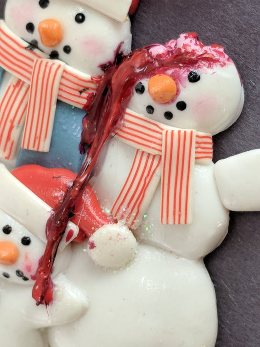 Snowman Trio With One Dead Zombie Christmas Ornament