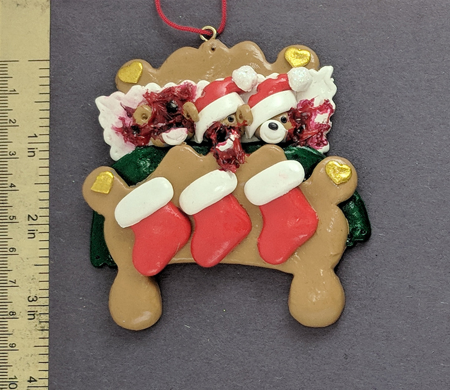 Dead Teddy Trio In Bed Christmas Ornament