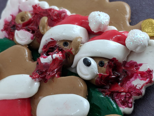 Dead Teddy Trio In Bed Christmas Ornament