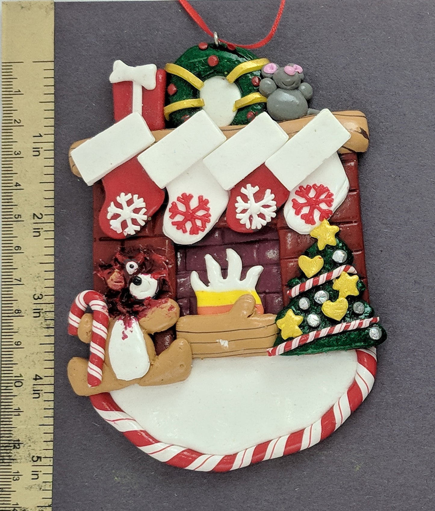 Exploded Teddy Head Ornament With Four Stockings