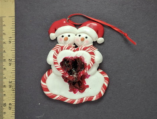 Snowman Couple With Bleeding Heart Ornament