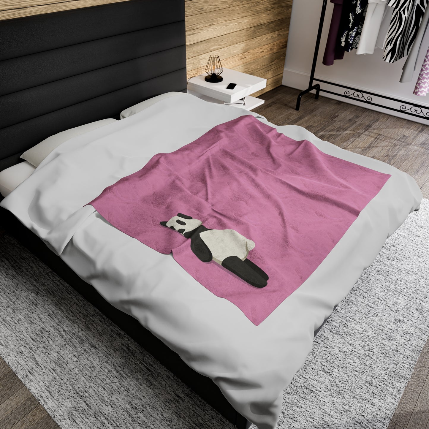 Tired Panda Pink Velveteen Plush Blanket