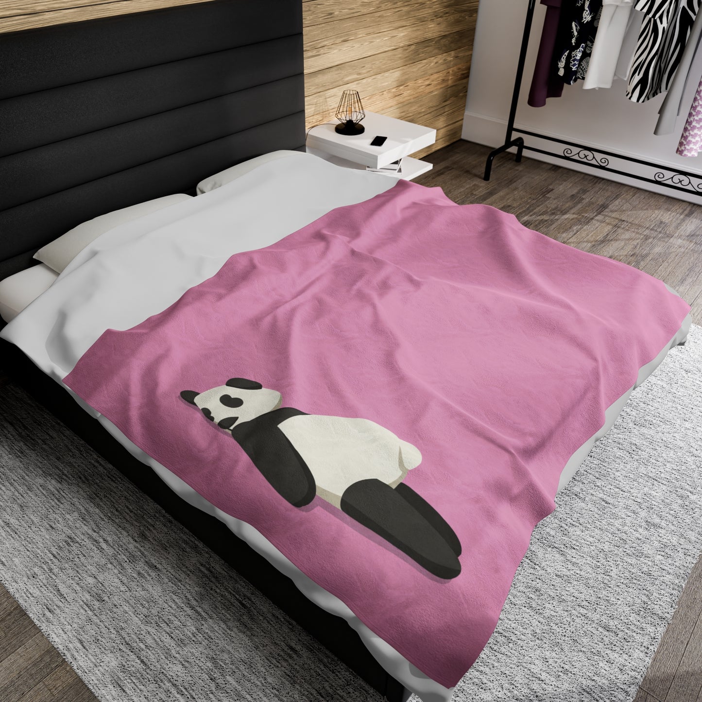 Tired Panda Pink Velveteen Plush Blanket