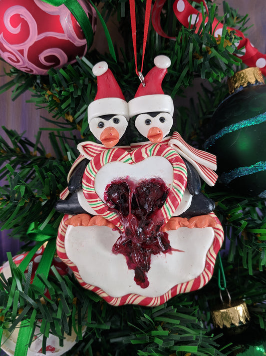 Bleeding Hearts Penguin Couple Christmas Ornament