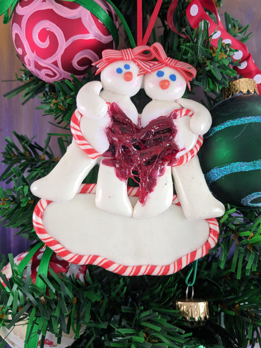 Snowman Couple With Broken Bleeding Heart Christmas Ornament