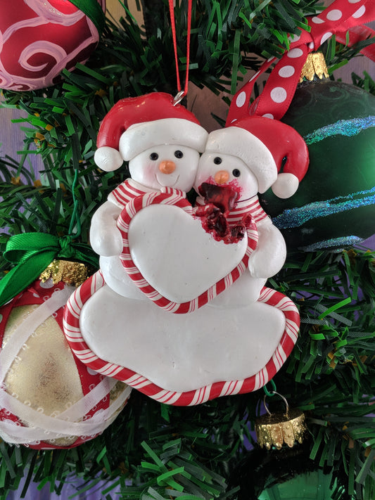 Snowman Couple Eating Heart Christmas Ornament