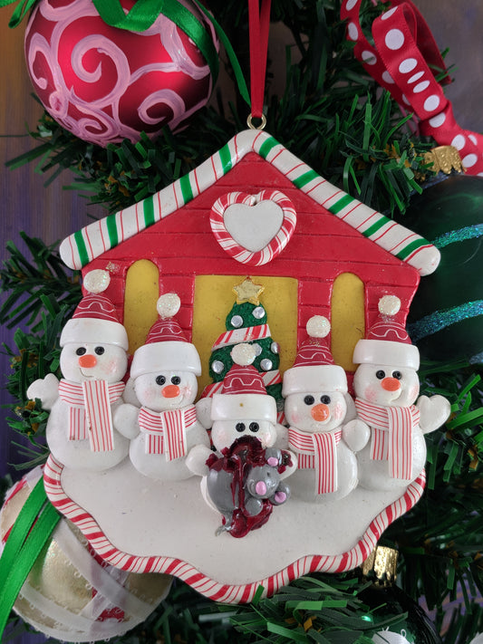 Snowman Family With Child Eating Mouse Christmas Ornament