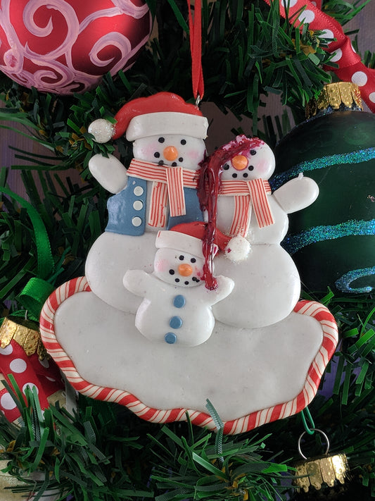 Snowman Trio With One Dead Zombie Christmas Ornament