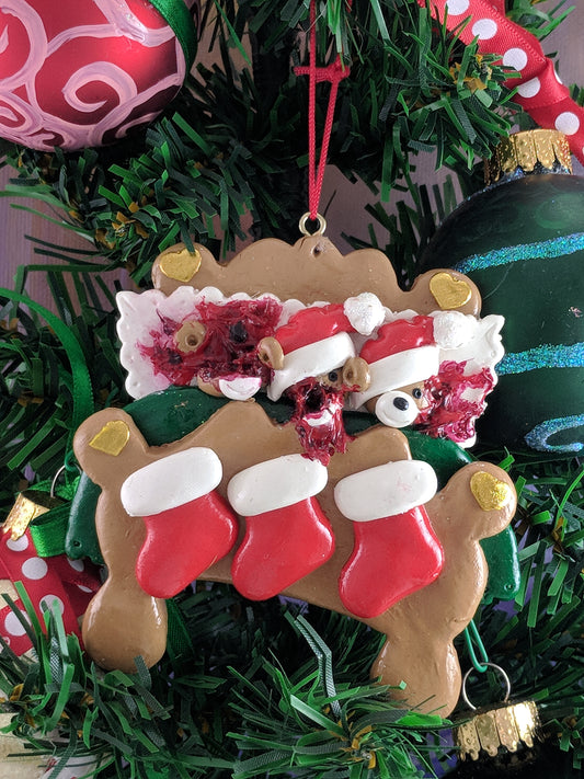 Dead Teddy Trio In Bed Christmas Ornament