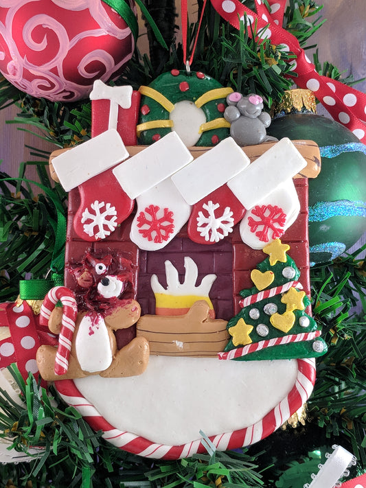 Exploded Teddy Head Ornament With Four Stockings